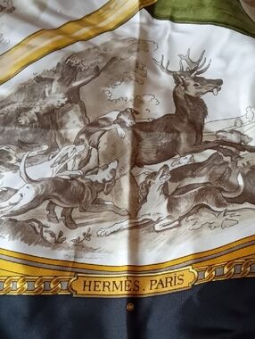 HERMES Silk Scarf, Paris, Vintage But Excellent Condition, Large, Hunting Scenes